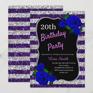 Invitation Parties scintillant de rayures d'argent violet Ros