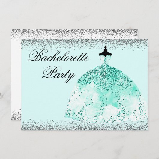Invitation Parties scintillant de robe de menthe turquoise Ba (Devant / Derrière)
