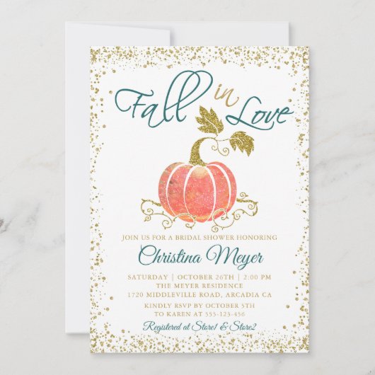 Invitation Parties scintillant de script Citrouille chute dan (Devant)