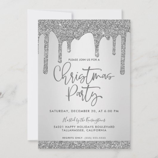 Invitation Parties scintillant de séchage en argent de Noël F (Devant)