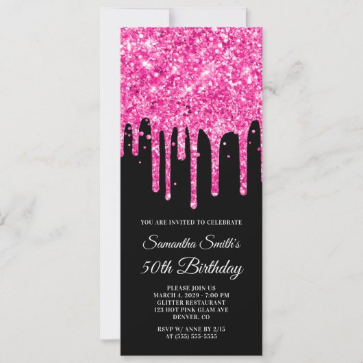Invitation Parties scintillant de séchage rose chaud Noir 50e (Devant)