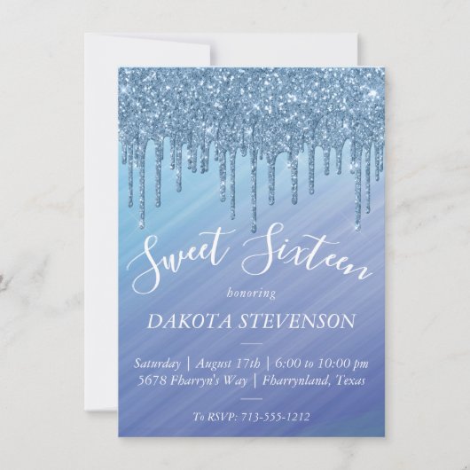 Invitation Parties scintillant de séchage | Sweet sixteen Omb (Devant)