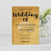 Invitation Parties scintillant de texture papier à huile d'or (Debout devant)