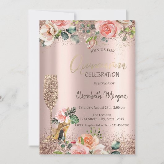 Invitation Parties scintillant de verre talons hauts, Rose Qu (Devant)