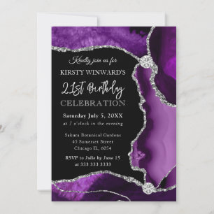 Invitation Parties scintillant de violet et d'argent Faux Aga