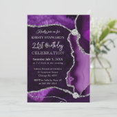 Invitation Parties scintillant de violet et d'argent Faux Aga (Debout devant)