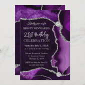 Invitation Parties scintillant de violet et d'argent Faux Aga (Devant / Derrière)