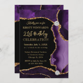 Invitation Parties scintillant de violet et d'or Faux Agate A (Devant / Derrière)