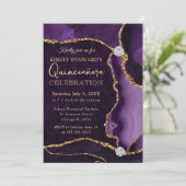 Invitation Parties scintillant de violet et d'or Faux Agate Q (Debout devant)