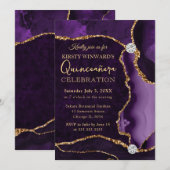 Invitation Parties scintillant de violet et d'or Faux Agate Q (Devant / Derrière)