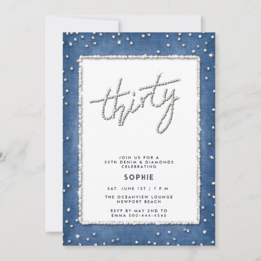 Invitation Parties scintillant Denim Diamond Cadre simple 30e (Devant)