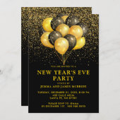 Invitation Parties scintillant des Ballons Noirs d'or Soirée  (Devant / Derrière)