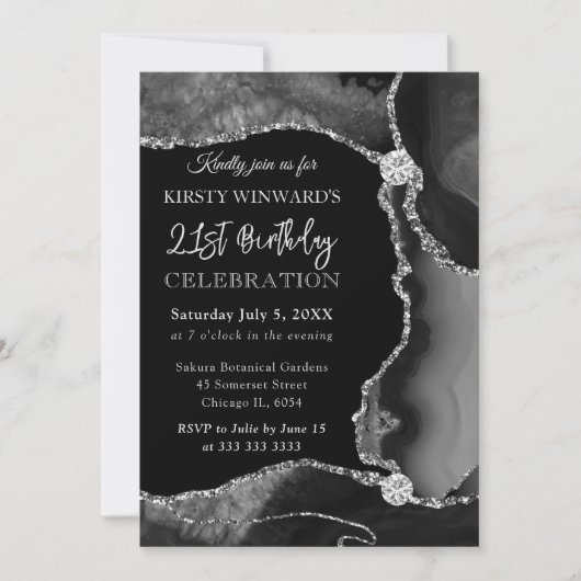 Invitation Parties scintillant des Faux Noirs et Argent Anniv (Devant)