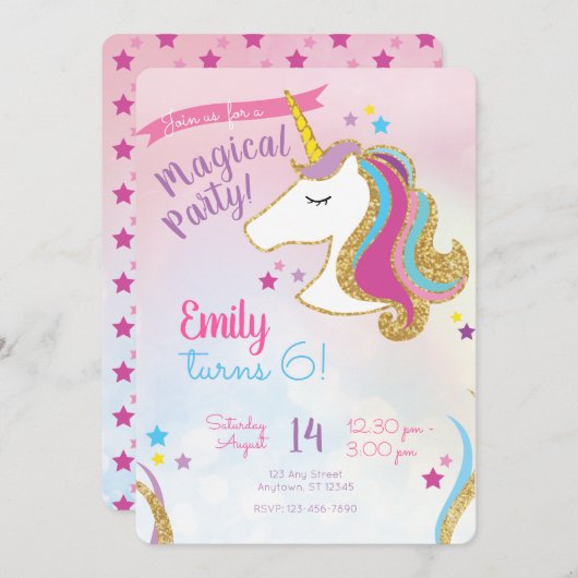 Invitation Parties scintillant des filles de la fête magique  (Devant / Derrière)