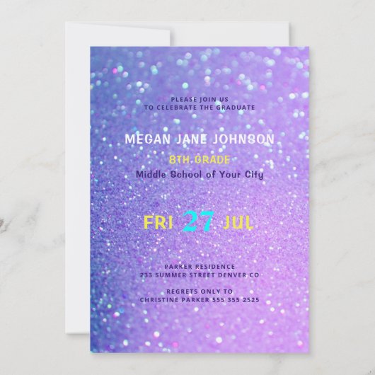 Invitation Parties scintillant des filles de l'école secondai (Dos)