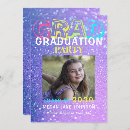 Invitation Parties scintillant des filles de l'école secondai (Devant / Derrière)