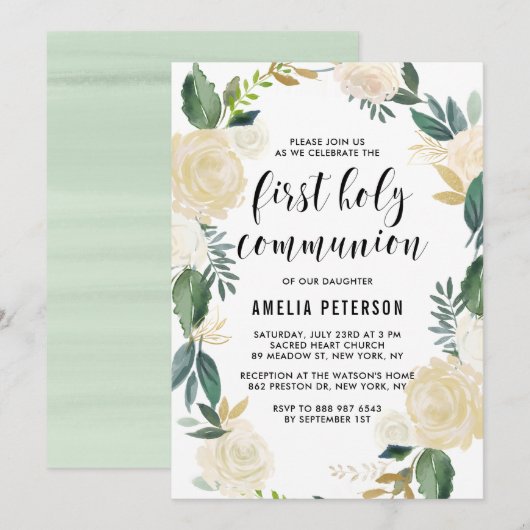 Invitation Parties scintillant des fleurs d'aquarelle Premièr (Devant / Derrière)