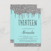 Invitation Parties scintillant d'étincelle d'argent 13e treiz (Devant / Derrière)