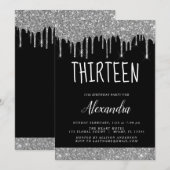 Invitation Parties scintillant d'étincelle d'argent 13e treiz (Devant / Derrière)