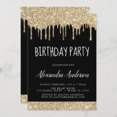 Invitation Parties scintillant d'étincelle dorée moderne Noir (Devant / Derrière)
