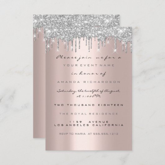 Invitation Parties scintillant d'étincelle gouttes Silver Gre (Devant / Derrière)