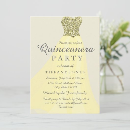 Invitation Parties scintillant d'étincelle jaune or Gown Quin (Debout devant)