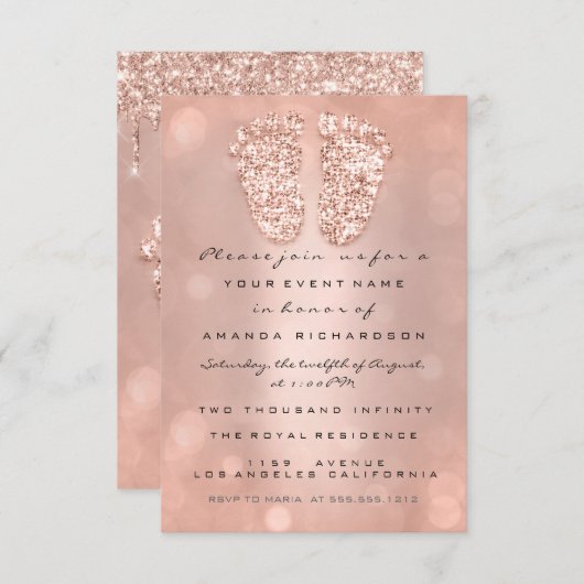 Invitation Parties scintillant d'étincelle Rose Garçon pieds (Devant / Derrière)