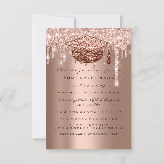 Invitation Parties scintillant d'étincelle Rose Gold Graduate (Devant)