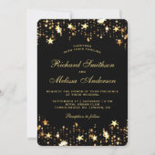 Invitation Parties scintillant d'étoiles glamour Black Gold F (Devant)