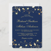 Invitation Parties scintillant d'étoiles glamour Blue Gold Fa (Devant)