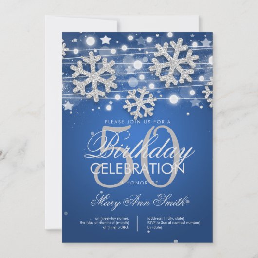 Invitation Parties scintillant d'hiver Silver Blue 50th Birth (Devant)