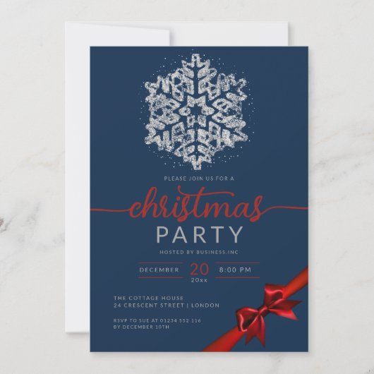 Invitation Parties scintillant d'hiver Silver Navy Snowflake  (Devant)