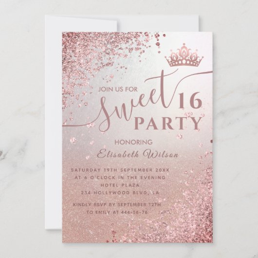 Invitation parties scintillant diamant cool rose or tiara dou (Devant)