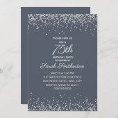 Invitation Parties scintillant Diamant d'argent bleu 75e anni (Devant / Derrière)