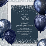 Invitation Parties scintillant Diamant d'argent bleu marine 4<br><div class="desc">Elégante et chic marine bleu 40e anniversaire invitation pour les femmes avec parties scintillant pétillante et une calligraphie blanche / texte de script. Le texte et les polices sont entièrement personnalisables sur cette invitation afin que vous puissiez le modifier pour fonctionner à n'importe quel âge. Contactez-nous pour obtenir de l'aide...</div>