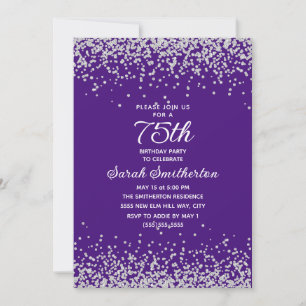 Invitation Parties scintillant Diamant d'argent violet 75e an