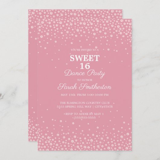 Invitation Parties scintillant Diamant Rose Bleu Douce 16 Dan (Devant / Derrière)