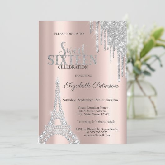 Invitation Parties scintillant, Diamants Tour Eiffel Sweet 16 (Debout devant)