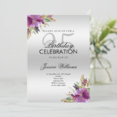 Invitation Parties scintillant Diamond Aquarelle Fleurs Argen (Debout devant)