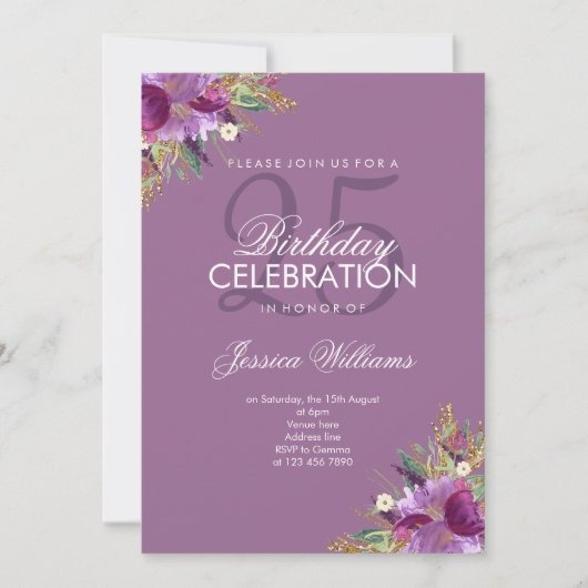 Invitation Parties scintillant Diamond Aquarelle Fleurs Mauve (Devant)