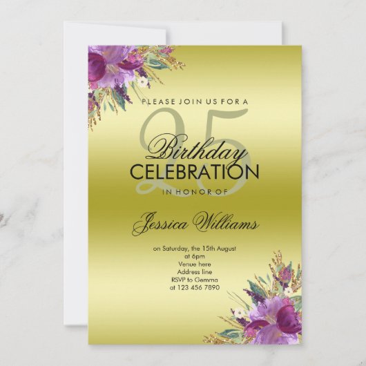 Invitation Parties scintillant Diamond Aquarelle Fleurs Or An (Devant)