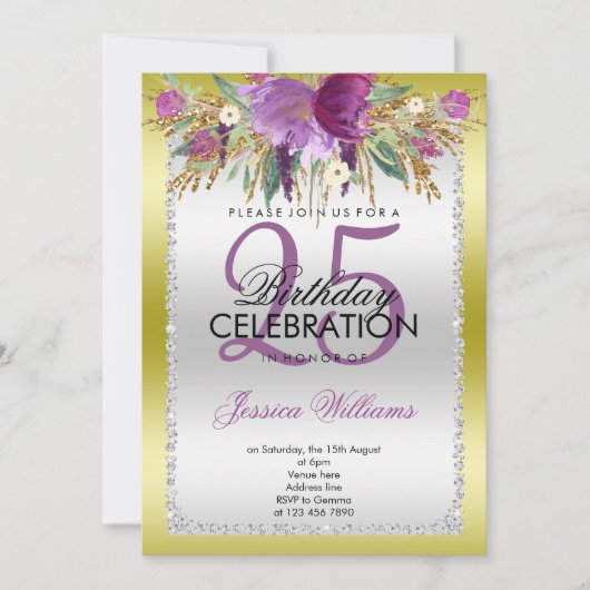 Invitation Parties scintillant Diamond Classy Fleurs d'aquare (Devant)