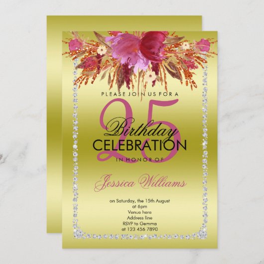Invitation Parties scintillant Diamond Classy Fleurs d'aquare (Devant / Derrière)