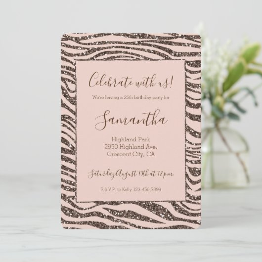 Invitation Parties scintillant d'impression Brown Zebra de la (Debout devant)