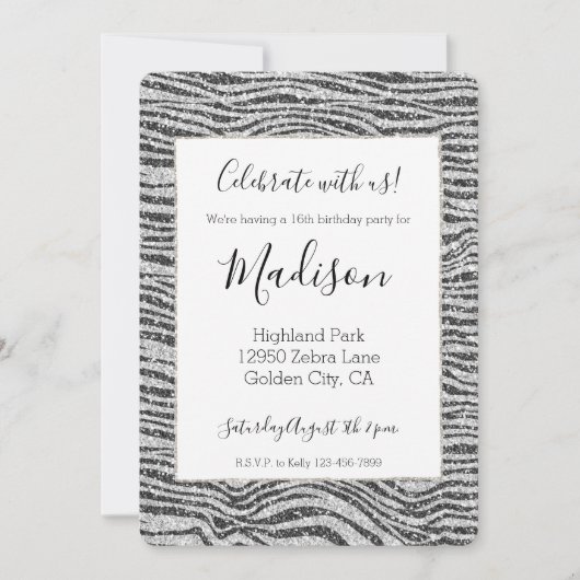 Invitation Parties scintillant d'impression Silver Black Glit (Devant)