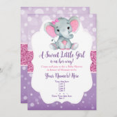 Invitation Parties scintillant d'invitation à l'éléphant rose (Devant / Derrière)