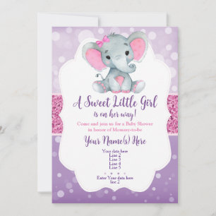 Invitation Parties scintillant d'invitation à l'éléphant rose