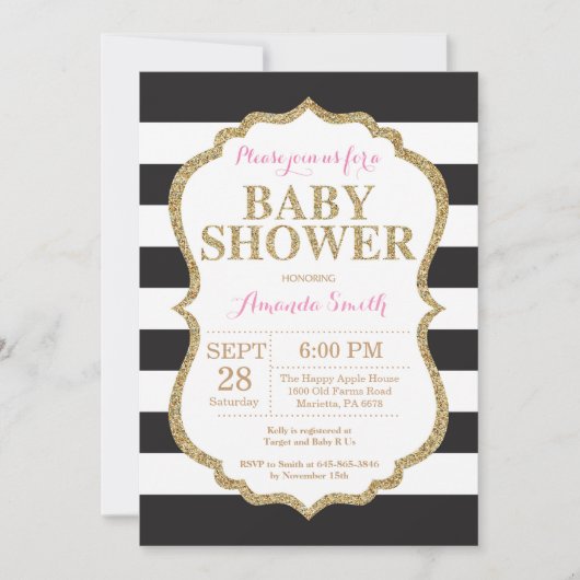 Invitation Parties scintillant d'invitation Baby shower noir  (Devant)