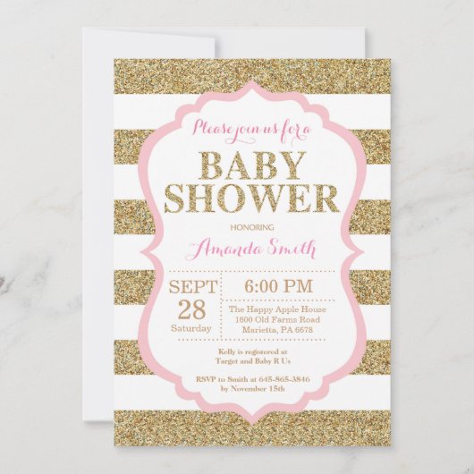 Invitation Parties scintillant d'invitation Baby shower rose  (Devant)