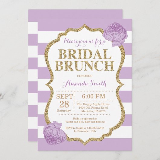 Invitation Parties scintillant d'invitation de Brunch nuptial (Devant / Derrière)